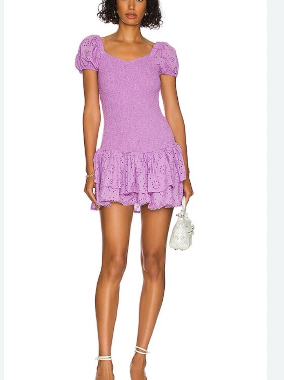 Likely Lavender Eyelet Smocked Mini Dress